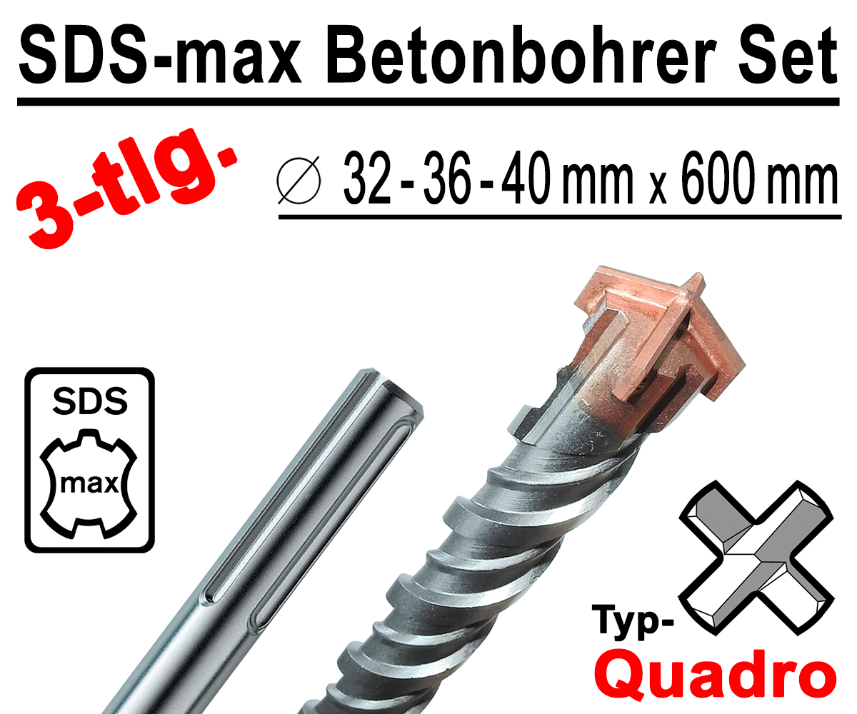 SDS Max Bohrer 38 x 600 mm Quadro X 4 Schneiden Betonbohrer Steinbohrer 
