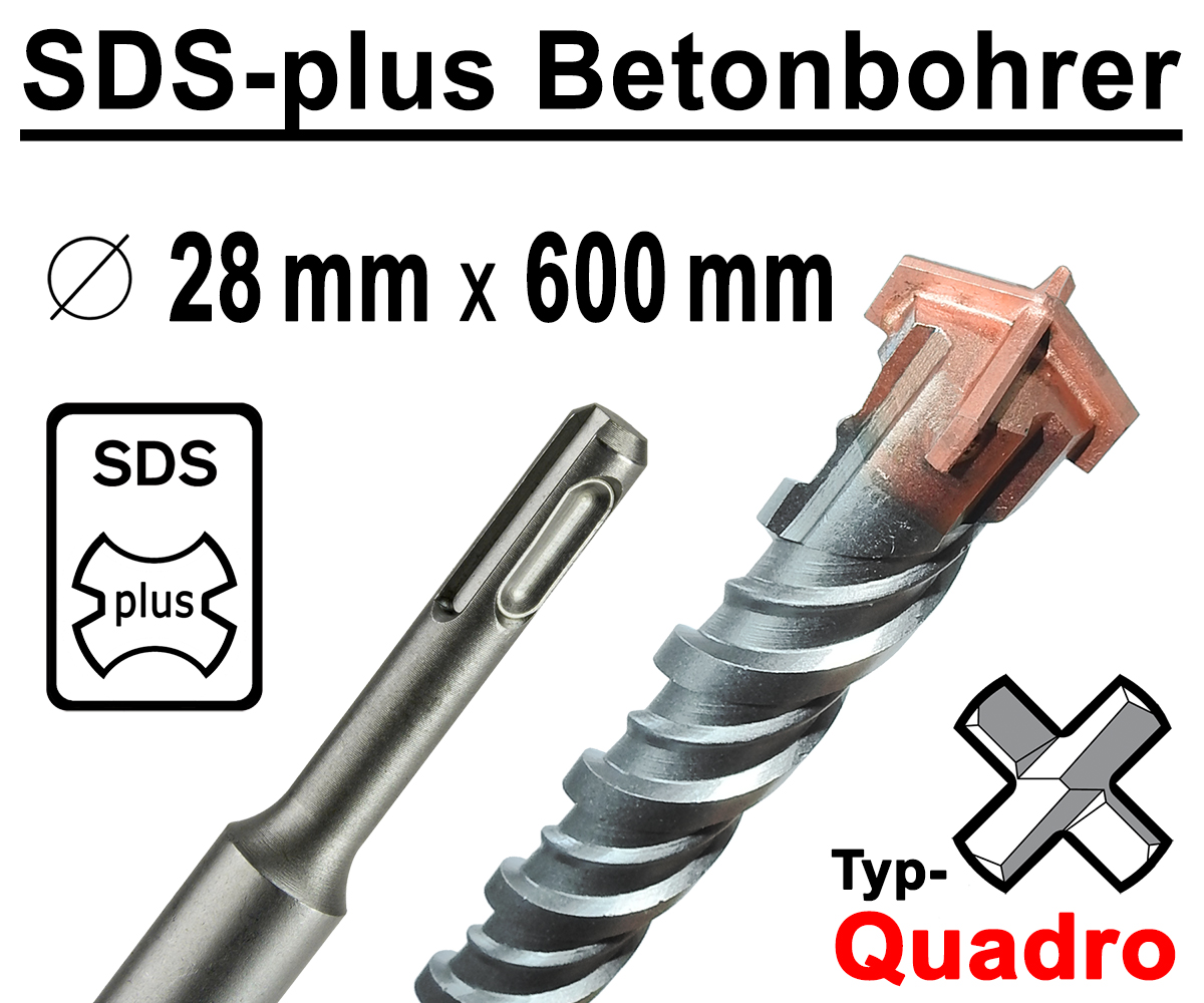 SDS-plus Betonbohrer 10 mm x 600 mm Quadro Bohrer Hammerbohrer Steinbohrer