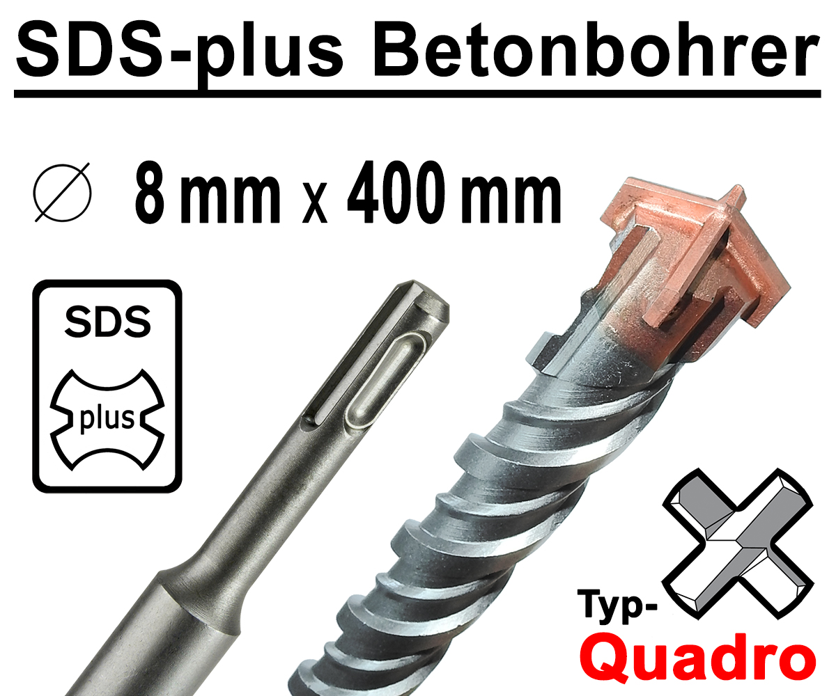 SDSplus Betonbohrer 8 mm x 400 mm Quadro Bohrer Hammerbohrer