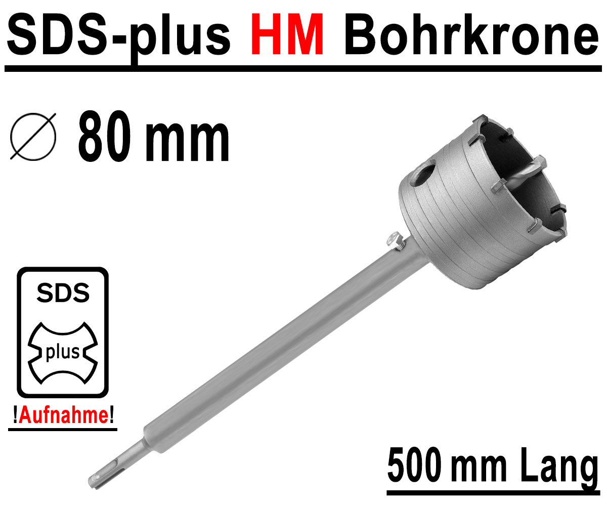 SDS-max HM Bohrkrone Ø 80mm x 500mm Dosenbohrer Kernbohrer Hartmetall Lochsäge